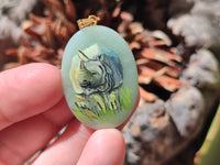 Polished Aventurine Pendant with Hand Painted Rhino - Sold Per Item - From Zimbabwe