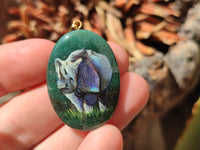 Polished Aventurine Pendant with Hand Painted Rhino - Sold Per Item - From Zimbabwe