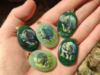 Polished Aventurine Pendant with Hand Painted Rhino - Sold Per Item - From Zimbabwe