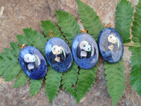 Polished Dumortierite Pendants with Hand Painted Panda- sold per item - From Mozambique