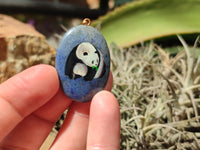 Polished Dumortierite Pendants with Hand Painted Panda- sold per item - From Mozambique