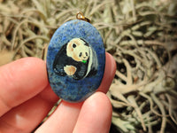 Polished Dumortierite Pendants with Hand Painted Panda- sold per item - From Mozambique