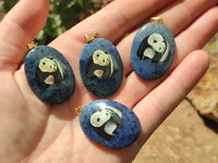 Polished Dumortierite Pendants with Hand Painted Panda- sold per item - From Mozambique