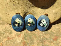 Polished Dumortierite Pendants with Hand Painted Panda- sold per item - From Mozambique