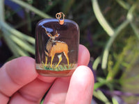 Polished Polychrome Jasper Pendant with Hand Painted Kudu - sold per item - From Madagascar