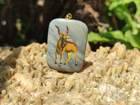 Polished Polychrome Jasper Pendant with Hand Painted Kudu - sold per item - From Madagascar