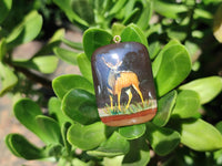 Polished Polychrome Jasper Pendant with Hand Painted Kudu - sold per item - From Madagascar