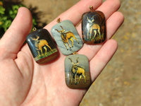 Polished Polychrome Jasper Pendant with Hand Painted Kudu - sold per item - From Madagascar