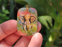 Polished Unakite Pendant with Hand Painted Elephant - Sold Per Item - From South Africa