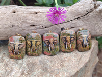 Polished Unakite Pendant with Hand Painted Elephant - Sold Per Item - From South Africa