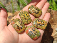 Polished Unakite Pendant with Hand Painted Elephant - Sold Per Item - From South Africa