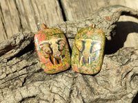 Polished Unakite Pendant with Hand Painted Elephant - Sold Per Item - From South Africa