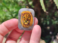 Polished Polychrome Jasper Pendant with Hand Painted Lion - sold per item - From Madagascar