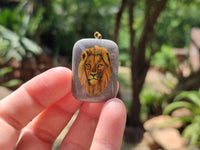 Polished Polychrome Jasper Pendant with Hand Painted Lion - sold per item - From Madagascar