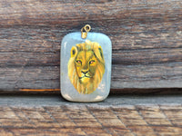 Polished Polychrome Jasper Pendant with Hand Painted Lion - sold per item - From Madagascar