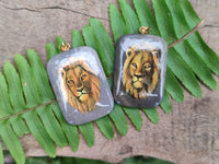 Polished Polychrome Jasper Pendant with Hand Painted Lion - sold per item - From Madagascar