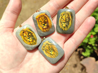 Polished Polychrome Jasper Pendant with Hand Painted Lion - sold per item - From Madagascar