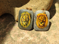 Polished Polychrome Jasper Pendant with Hand Painted Lion - sold per item - From Madagascar