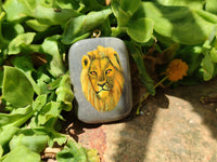 Polished Polychrome Jasper Pendant with Hand Painted Lion - sold per item - From Madagascar