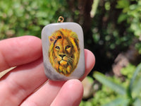 Polished Polychrome Jasper Pendant with Hand Painted Lion - sold per item - From Madagascar