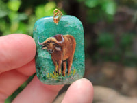 Polished Aventurine Pendant with Hand Painted Buffalo - Sold Per Item - From Zimbabwe