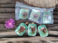 Polished Aventurine Pendant with Hand Painted Buffalo - Sold Per Item - From Zimbabwe