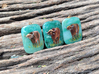 Polished Aventurine Pendant with Hand Painted Buffalo - Sold Per Item - From Zimbabwe