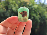 Polished Aventurine Pendant with Hand Painted Buffalo - Sold Per Item - From Zimbabwe