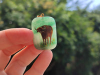 Polished Aventurine Pendant with Hand Painted Buffalo - Sold Per Item - From Zimbabwe