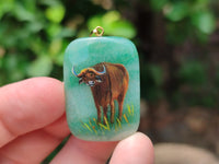 Polished Aventurine Pendant with Hand Painted Buffalo - Sold Per Item - From Zimbabwe