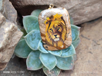 Polished Picture Stone Pendant with Hand Painted Lion - Sold Per Item - From Namibia