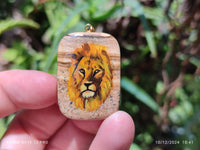 Polished Picture Stone Pendant with Hand Painted Lion - Sold Per Item - From Namibia