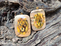 Polished Picture Stone Pendant with Hand Painted Lion - Sold Per Item - From Namibia