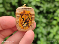 Polished Picture Stone Pendant with Hand Painted Lion - Sold Per Item - From Namibia