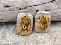 Polished Picture Stone Pendant with Hand Painted Lion - Sold Per Item - From Namibia