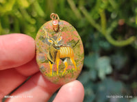 Polished Unakite Pendant with Hand Painted Kudu - Sold Per Item - From South Africa