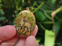 Polished Unakite Pendant with Hand Painted Kudu - Sold Per Item - From South Africa