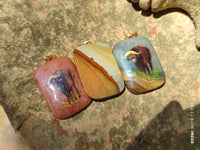 Polished Polychrome Jasper Pendant with Hand Painted Buffalo - sold per item - From Madagascar