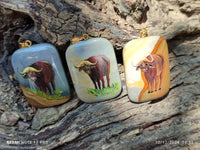 Polished Polychrome Jasper Pendant with Hand Painted Buffalo - sold per item - From Madagascar