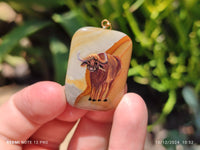 Polished Polychrome Jasper Pendant with Hand Painted Buffalo - sold per item - From Madagascar