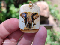 Polished Picture Stone Pendant with Hand Painted Elephant - Sold Per Item - From Namibia