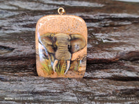 Polished Picture Stone Pendant with Hand Painted Elephant - Sold Per Item - From Namibia