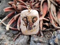 Polished Picture Stone Pendant with Hand Painted Elephant - Sold Per Item - From Namibia