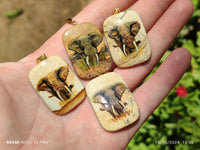 Polished Picture Stone Pendant with Hand Painted Elephant - Sold Per Item - From Namibia