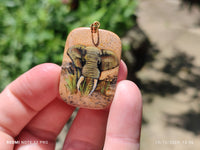 Polished Picture Stone Pendant with Hand Painted Elephant - Sold Per Item - From Namibia