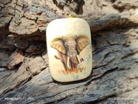 Polished Picture Stone Pendant with Hand Painted Elephant - Sold Per Item - From Namibia