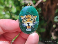 Polished Aventurine Pendant with Hand Painted Leopard - Sold Per Item - From Zimbabwe