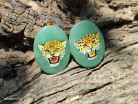 Polished Aventurine Pendant with Hand Painted Leopard - Sold Per Item - From Zimbabwe