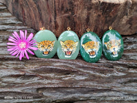 Polished Aventurine Pendant with Hand Painted Leopard - Sold Per Item - From Zimbabwe