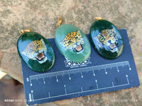 Polished Aventurine Pendant with Hand Painted Leopard - Sold Per Item - From Zimbabwe